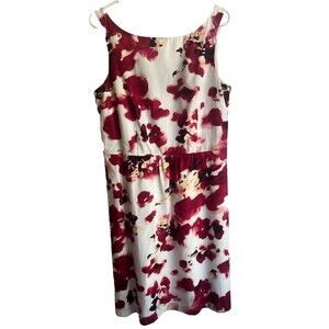 Ann Taylor Floral Summer Dress 100% Cotton Lightweight Size 12 Burgundy White